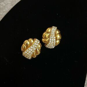 Vintage Gold Tone and Clear Stoned Earrings